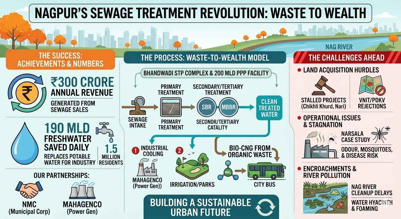 Explore Sewage Treatment Plant in Nagpur,  Revolution: ₹300 Crore, 190 MLD Saved, and the Challenges Ahead